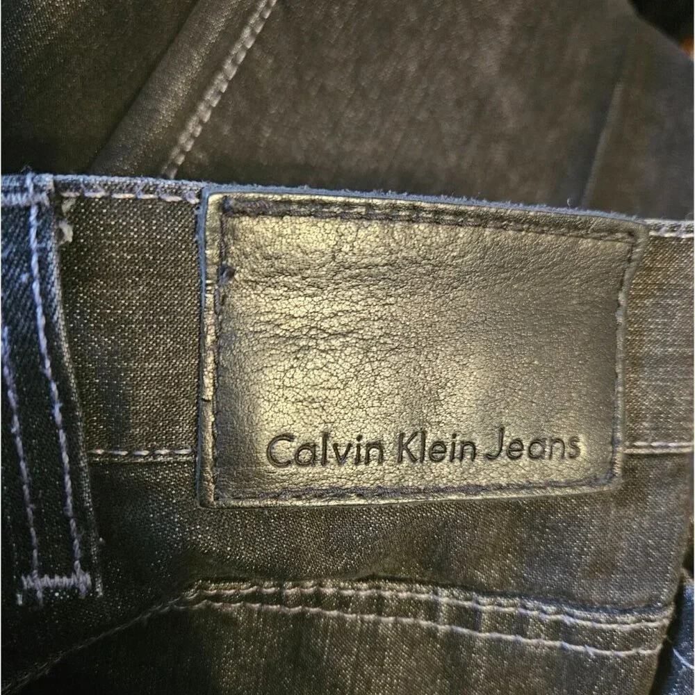 Calvin Klein Straight Leg Dark Wash Streetwear Jeans Gray Stitching Men Size 38